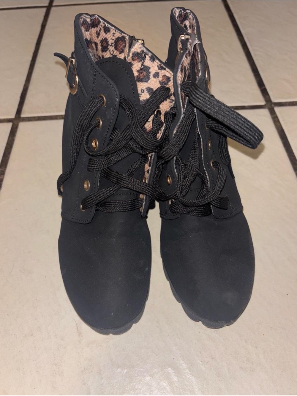 Black Women's Ankle Boots with Leopard